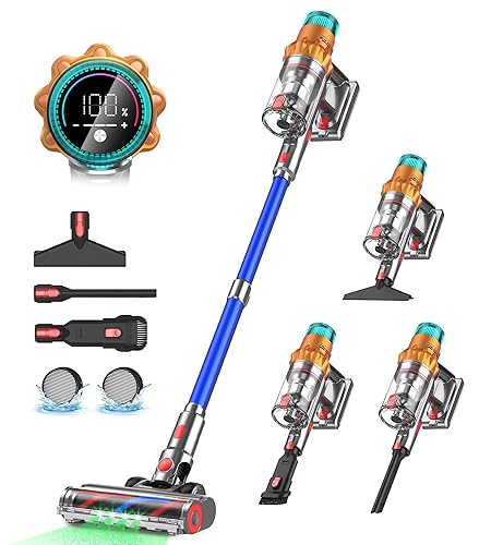 REBANIC Cordless Vacuum Cleaners for Home,8-in-1/65Min/600W/48Kpa Powerful Suction,Self-Standing Cordless Stick Vacuum Cleaner,Lightweight Anti-Tangle Rechargeable Vacuum for Floor/Carpet/Pet Hair/Car - Blue