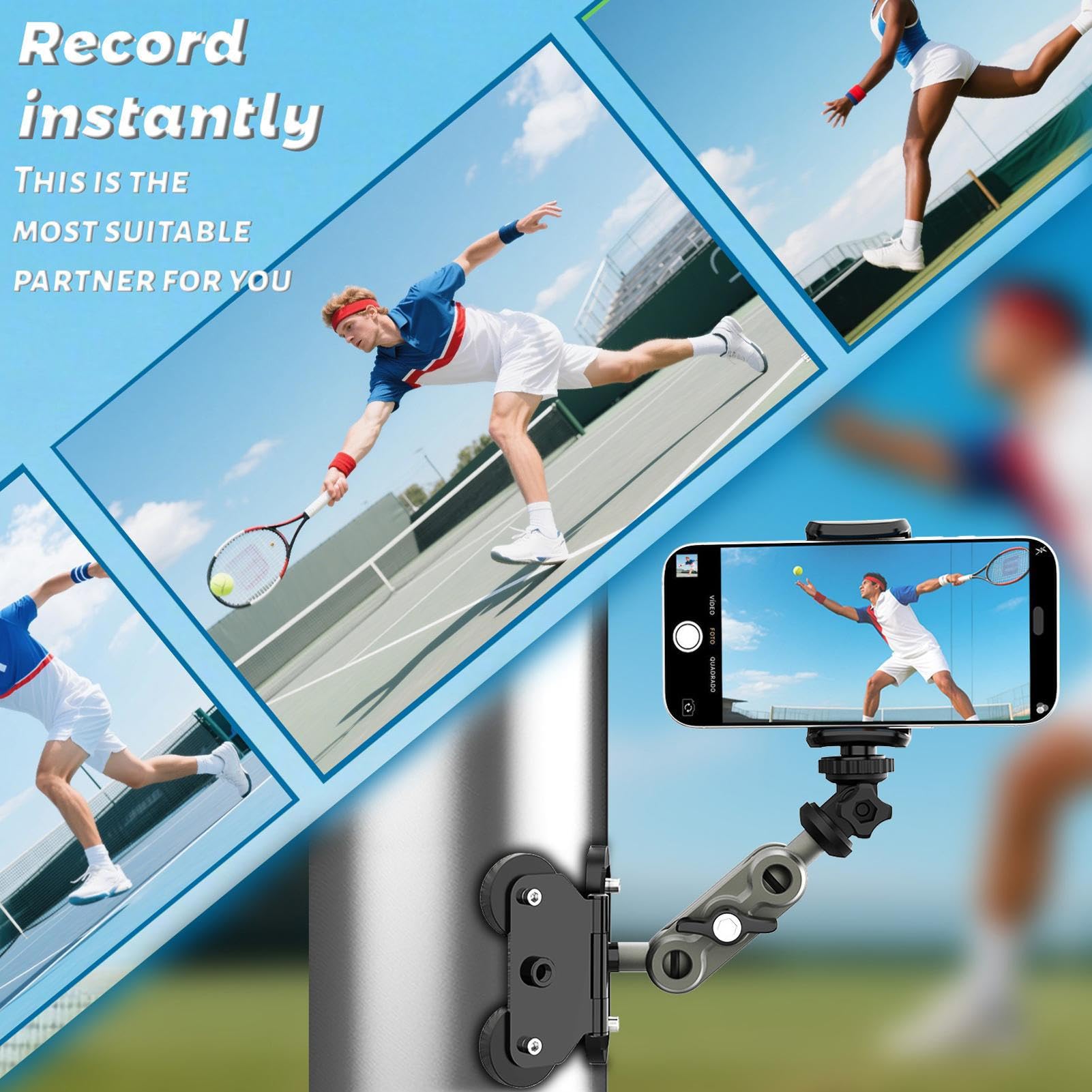 Générique Supporto per telefono per recinzione,Fissaggio magnetico regolabile Smartphone - Fissaggio telefono palo Recinzione | Registrazione Giochi Softball Badminton Baseball Donne Uomini