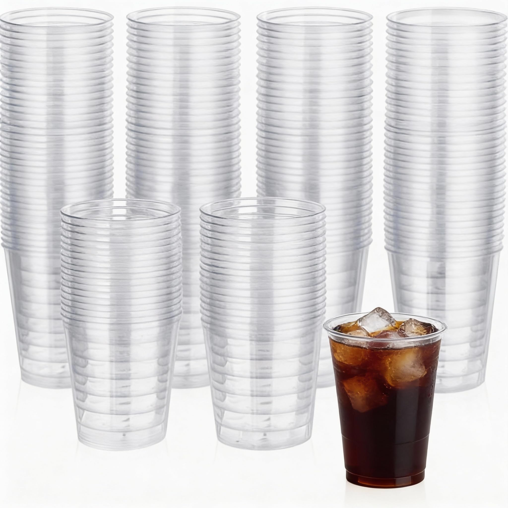 Vasos Reutilizables Tubo de Plástico 500 uds de 300 ml (10oz) para Fiestas, Oficinas y Catering Resistentes y Reusables