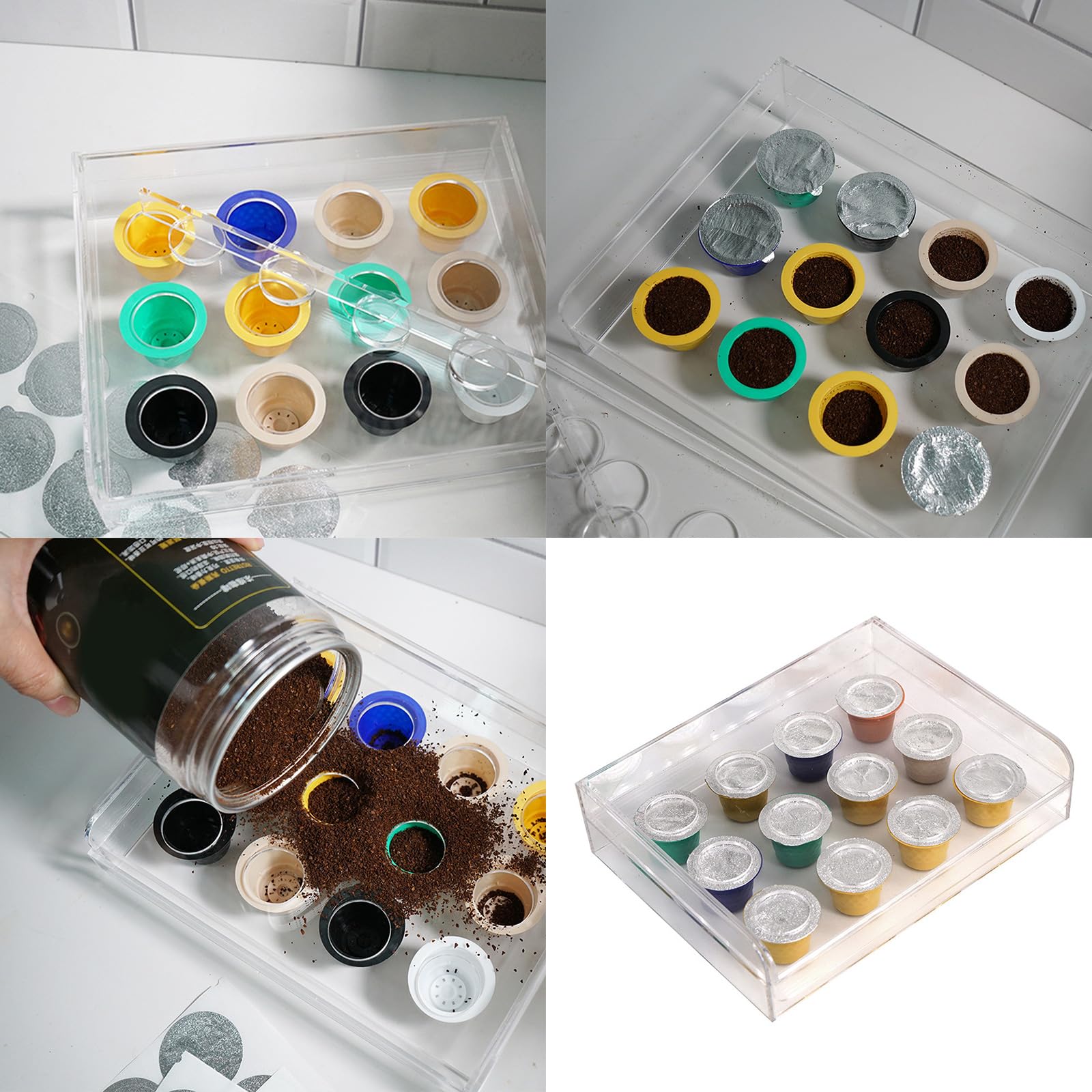 Multifunktionaler Kaffee-Nachfüller mit Acrylkorb-Halter, tragbares Füllbrett für Zuhause/Büro, Brauwerkzeuge, wiederverwendbares Kaffeezubehör