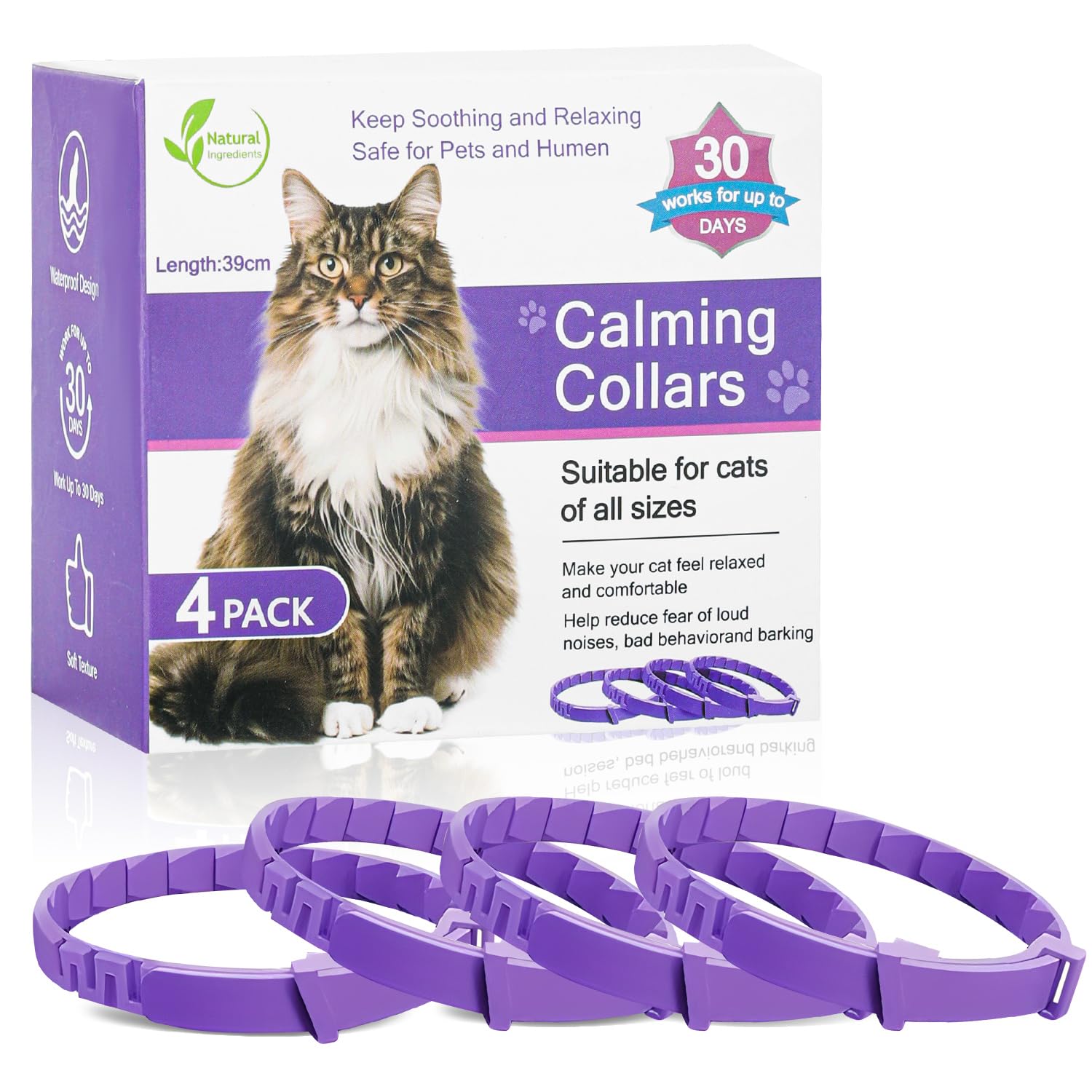 4 Pack Cat Calming Collars – Adjustable Pheromone Calming Collar for Cats with Anxiety & Stress Relief, Water Resistant Breakaway Design with Natural Ingredients Rapid Effect