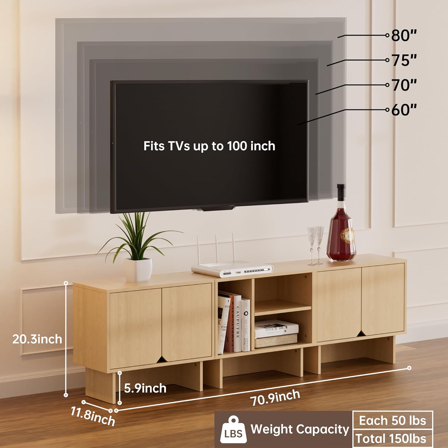 Lab Cosi Modular TV Stand for 70-Inch TV,Modern 3pcs Storage Sideboards,Bookcase,End Table,Nightstand,Buffet Cabinets,Coffee Table for Living Room,Dining Room,Bedroom, Natural