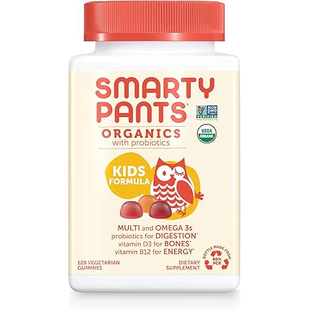 SmartyPants Organic Kids Multivitamin, Daily Gummy Vitamins: Probiotics, Vitamin C, D3, Zinc, & B12 for Immune Support, Energy & Digestive Health, Assorted Fruit Flavor, 120 Gummies, 30 Day Supply