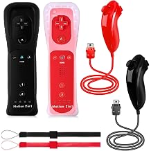 DTianSir 2 Pack Wii Remote Controller with Nunchuk Controller,Wireless Controller with Built in Motion Plus for Nintendo Wii & Wii U Console Black&Red