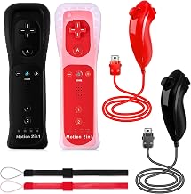 DTianSir 2 Pack Wii Remote Controller with Nunchuk Controller,Wireless Controller with Built in Motion Plus for Nintendo Wii & Wii U Console (Black&Red)