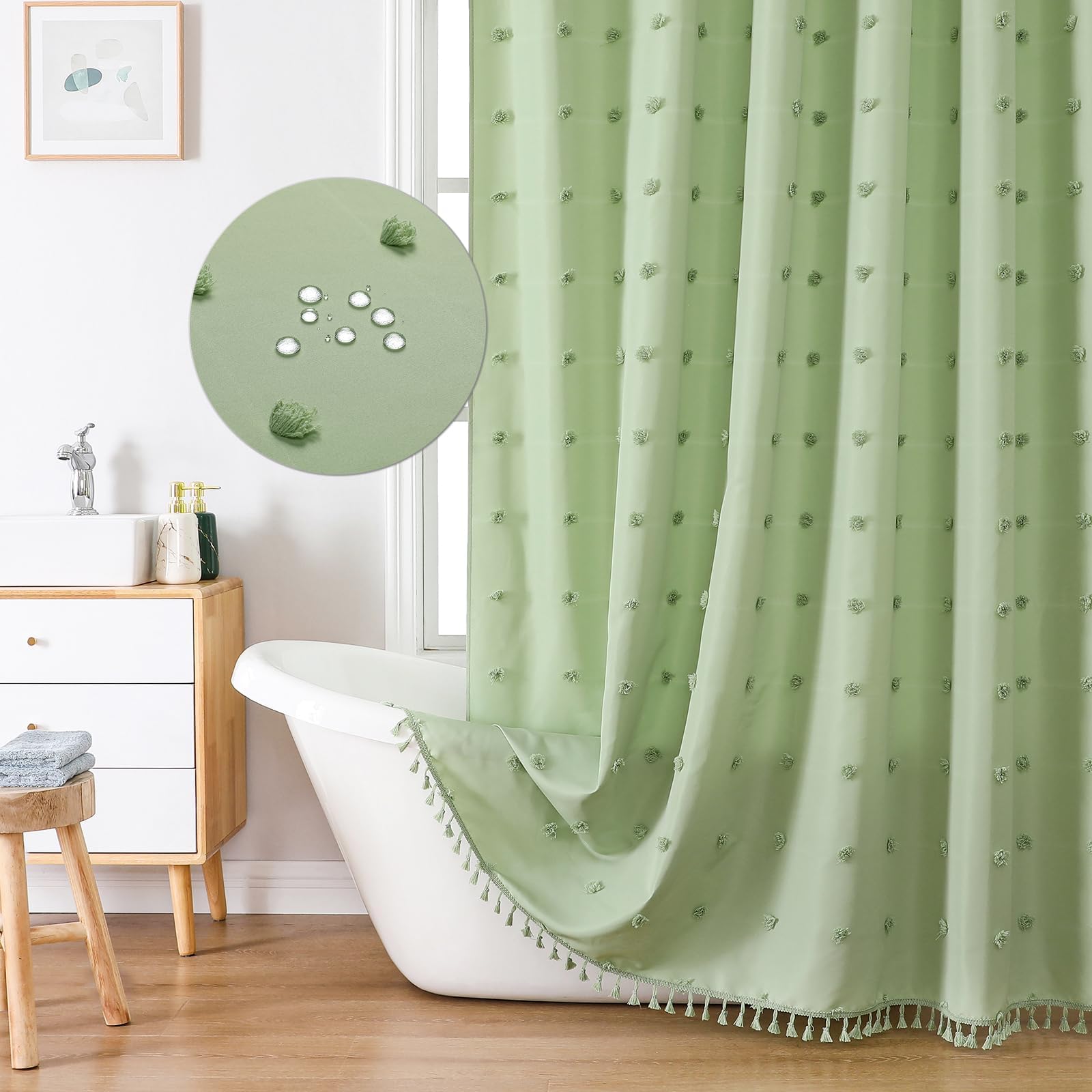 Nareta Half Size Boho Sage Green Shower Curtain 36 x72