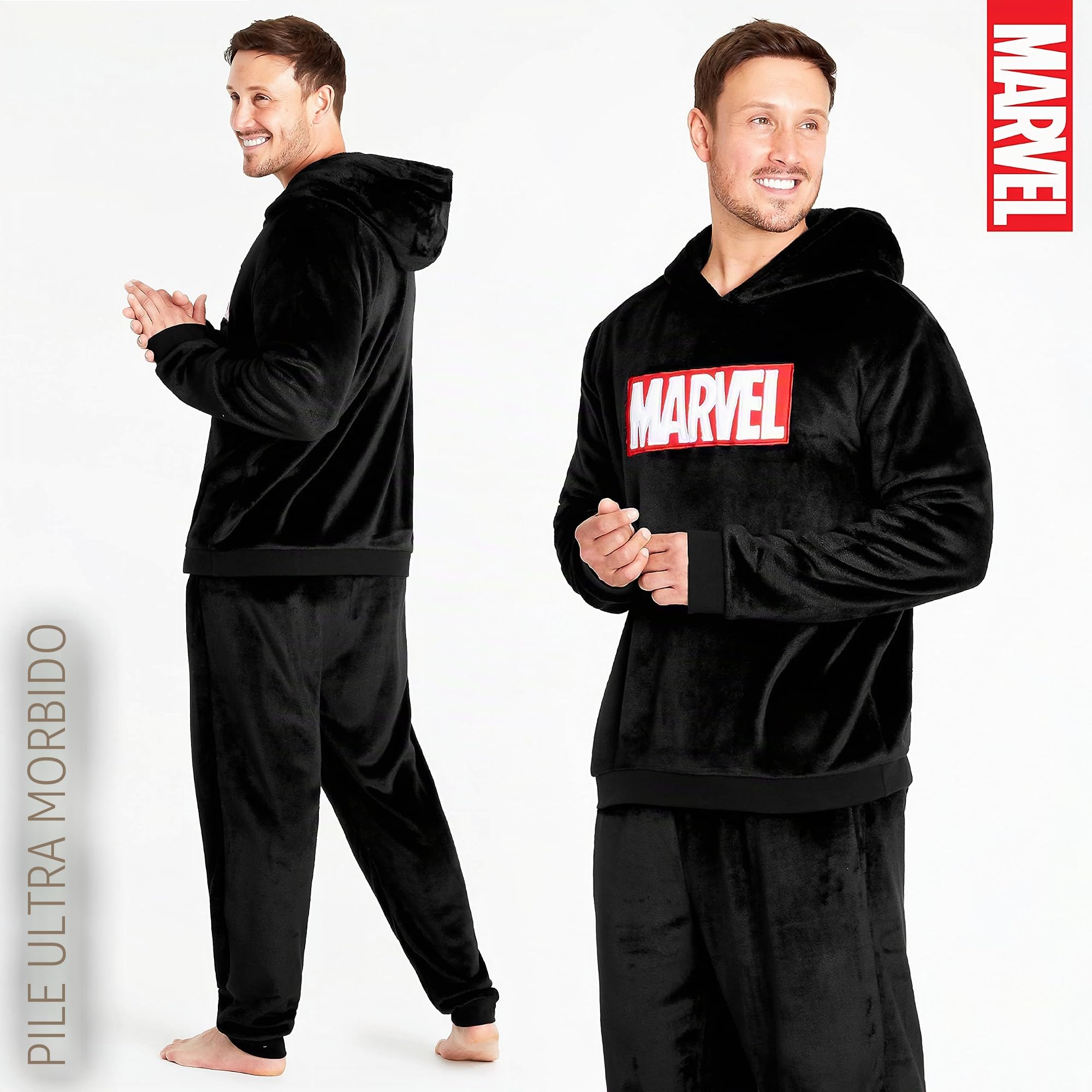 Marvel Pigiama Uomo Pile - Pigiama da Uomo Invernale con Cappuccio