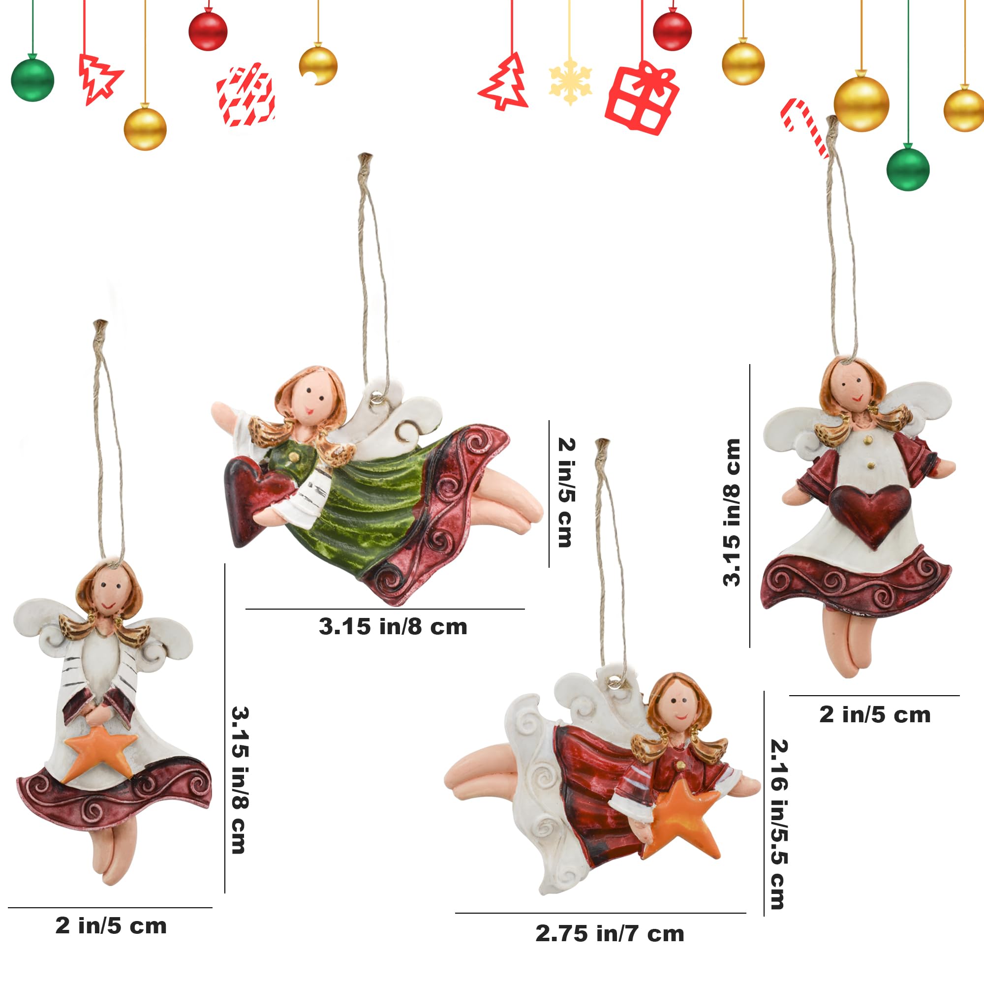 Ornamenti per albero di Natale, 4 pezzi in resina dipinta a forma di angelo, decorazioni natalizie da appendere per albero di Natale, vacanze, feste di nozze