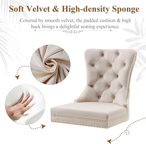 Miniatura 6 de civama Juego de 2 sillas de comedor de la colección Nikki de terciopelo, tapizadas, modernas, de lujo, copetudas, con ribete de clavos, anillo