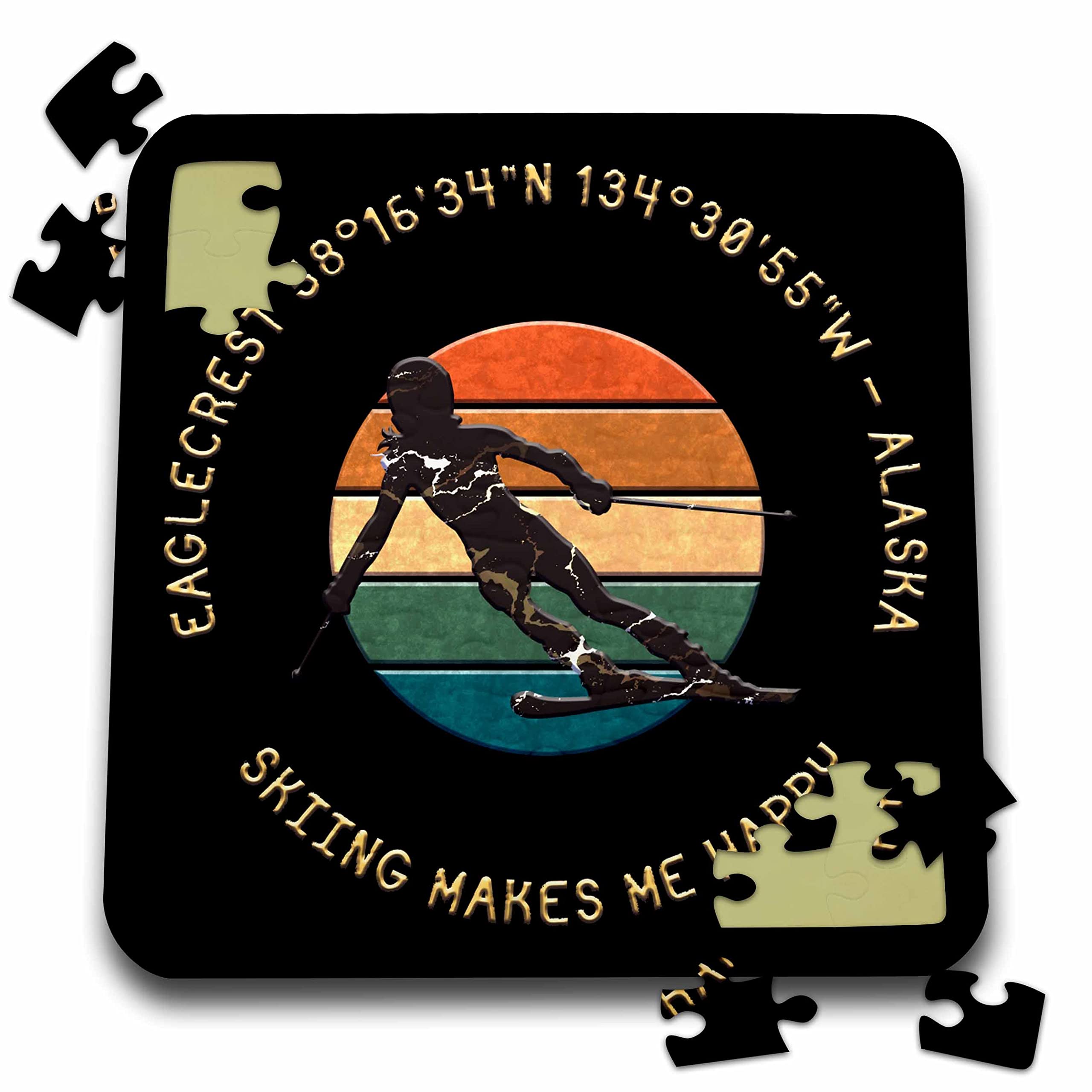 3dRose Eaglecrest, Alaska. Woman Skier. Yellow, Black. Downhill Skiing Gift - Puzzles (pzl-374892-2)