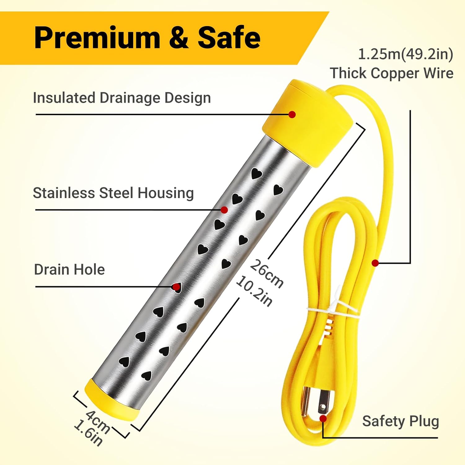 Immersion Water Heater Electric, Portable Bucket Heater with 304 Stainless Steel,Submersible Water Heater Heats up 5 Gallons of Water in Minutes for Home, Camping, and Outdoor Use - Image 3