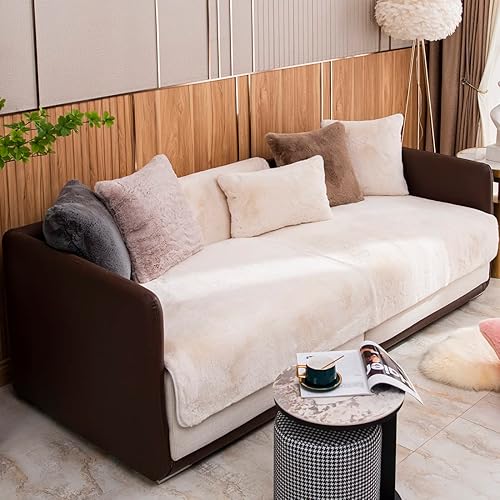 Miniatura 2 de vctops Funda de sofá de piel sintética de conejo de lujo, esponjosa, súper suave, antideslizante, cómoda, gruesa, lanuda para sofá, para perros,