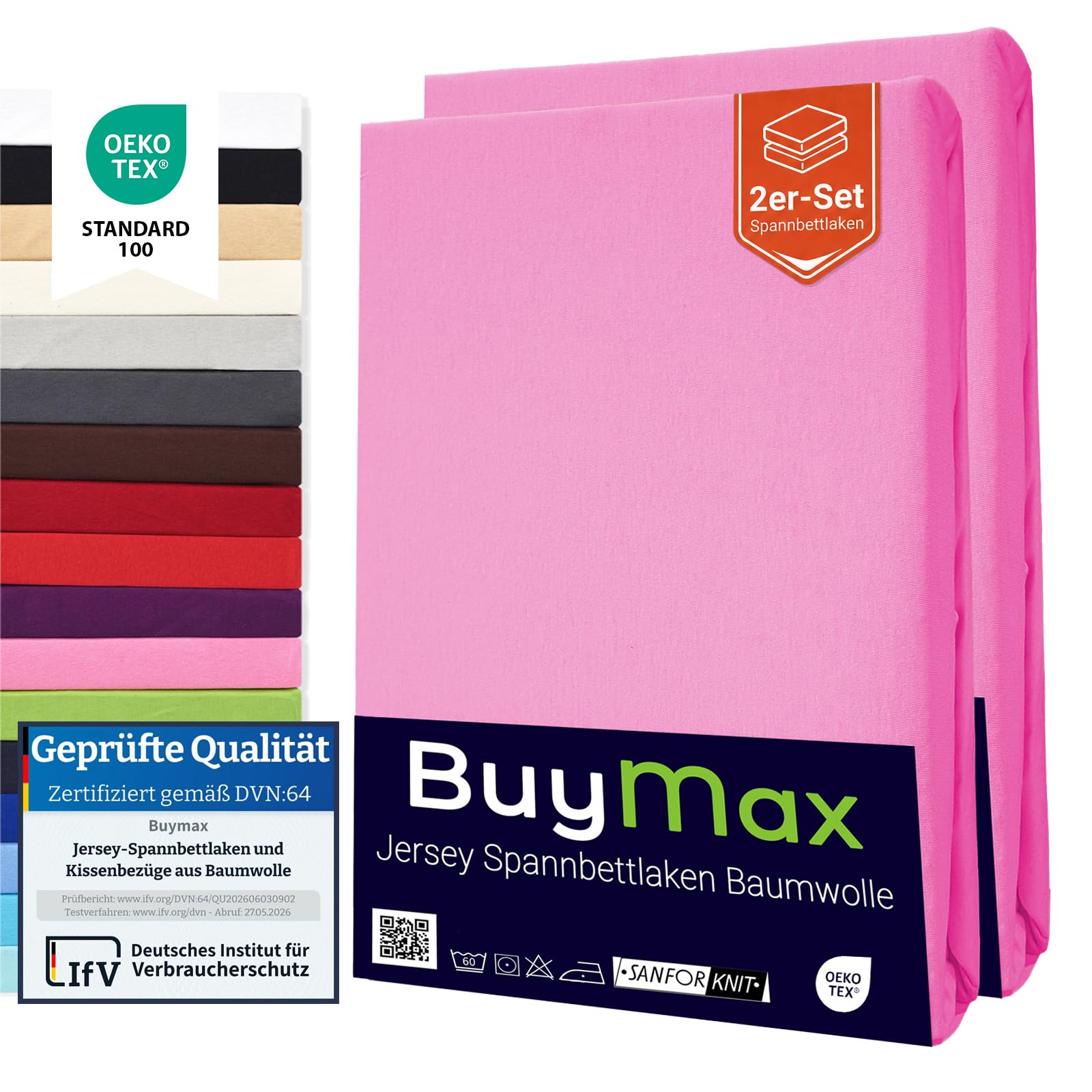 Buymax Spannbettlaken 100x200cm Doppelpack 100% Baumwolle Spannbetttuch Bettlaken Jersey, Matratzenhöhe bis 25 cm, Farbe Altrosa