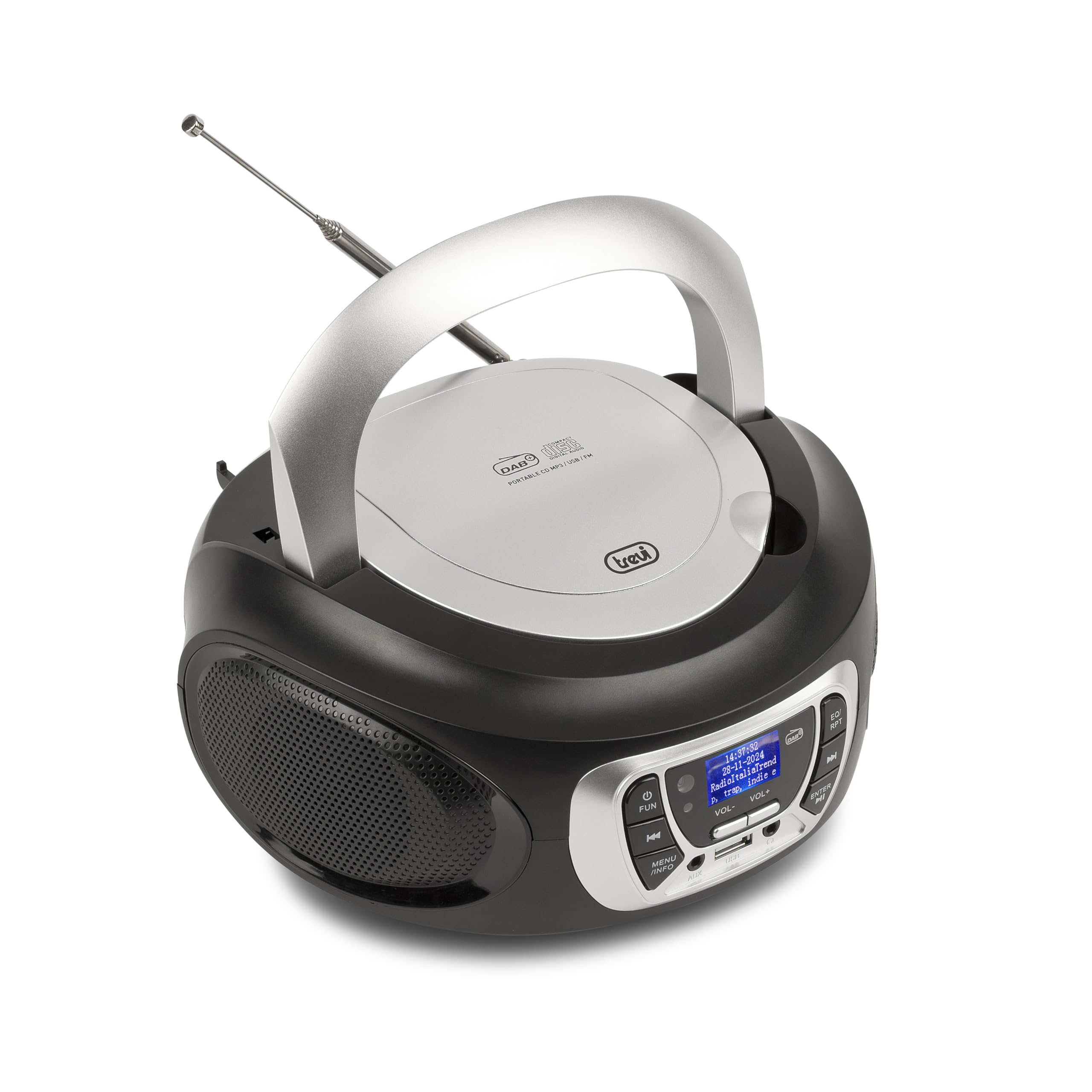 Trevi CMP 510 DAB Stereo Portatile con Radio Digitale DAB e FM RDS, Lettore CD, USB, AUX-IN, Display ad Alta Leggibilità, Antenna Telescopica Orientabile, Nero