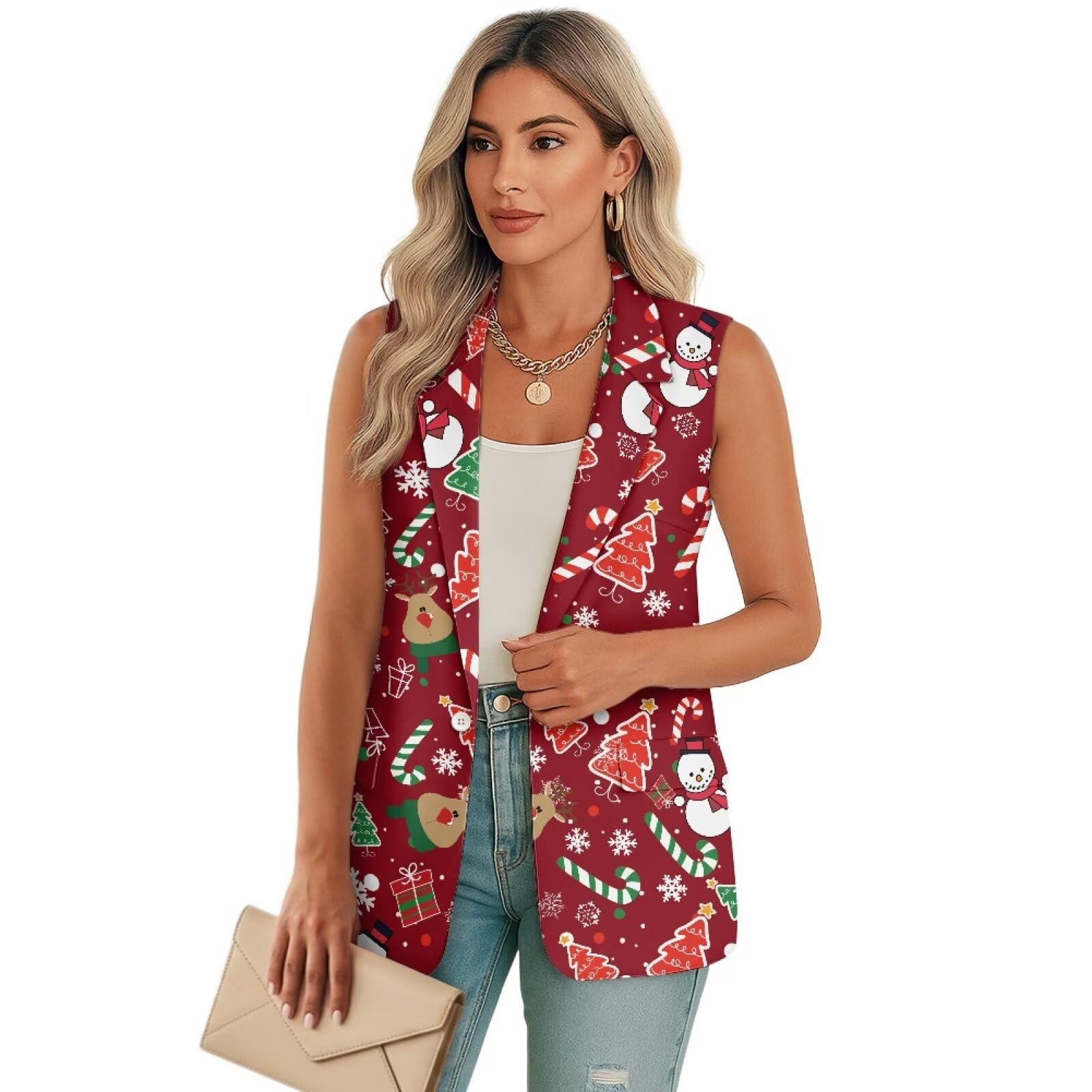 Womens Vest Suit V Neck Button Down Sleeveless Business Casual Vest Tops Waistcoat Blazer Dressy Vests