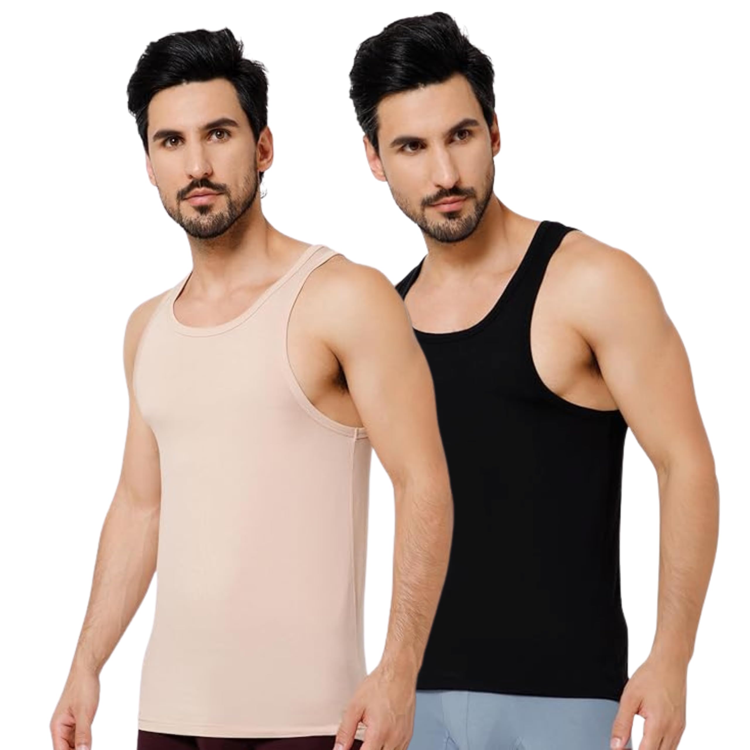 oxyzone Men's Modal Vest Set Super Soft Solid Round Neck Sleeveless Baniyan Innerwear for Men, Breathable, Odour-Free, Anti Bacterial Regular Fit Undershirt, Pack of 2-picture-40