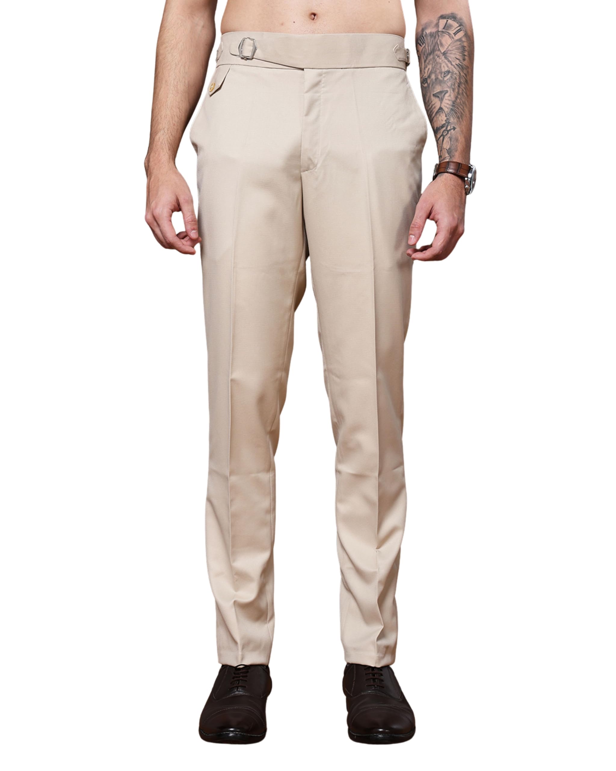 Gurkha Pants for Men | Trouser for Men | Formal Pant | Single Buckle | Regular Fit Trouser High Waist Pleated Casual Trousers | Vintage Straight Leg Pants for Office Smart Casual Travel Party-picture-34