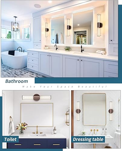 Miniatura 5 de Lámpara de tocador de baño, lámpara de pared de bronce aceitado de 2 luces con vidrio transparente, lámpara de pared de enchufe E26 interior para