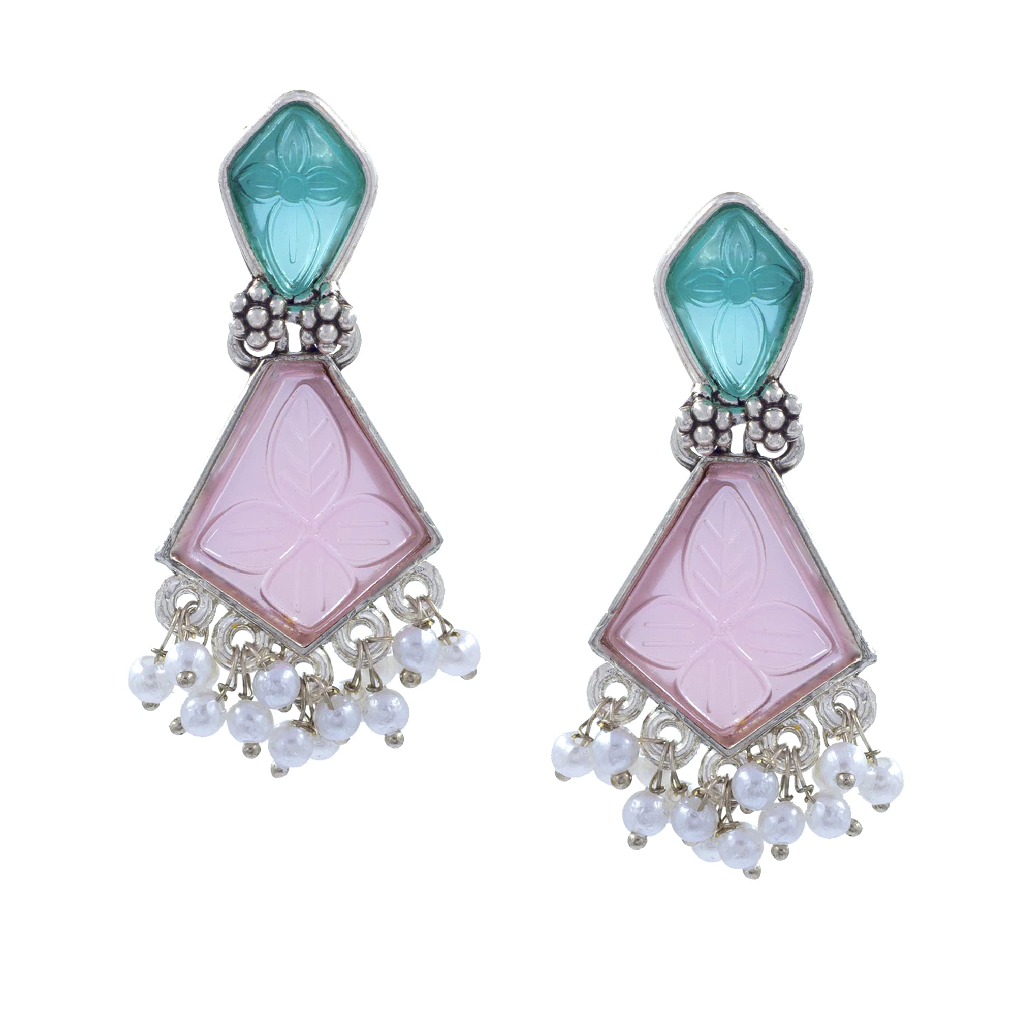 PRIVIU Silver Handcrafted Pastel Pink & Pastel Blue Color Stone Earring Unique Designer Fashion Jewelry for Women and Girls (B0C49H4DJB) Amazon Price History, Amazon Price Tracker