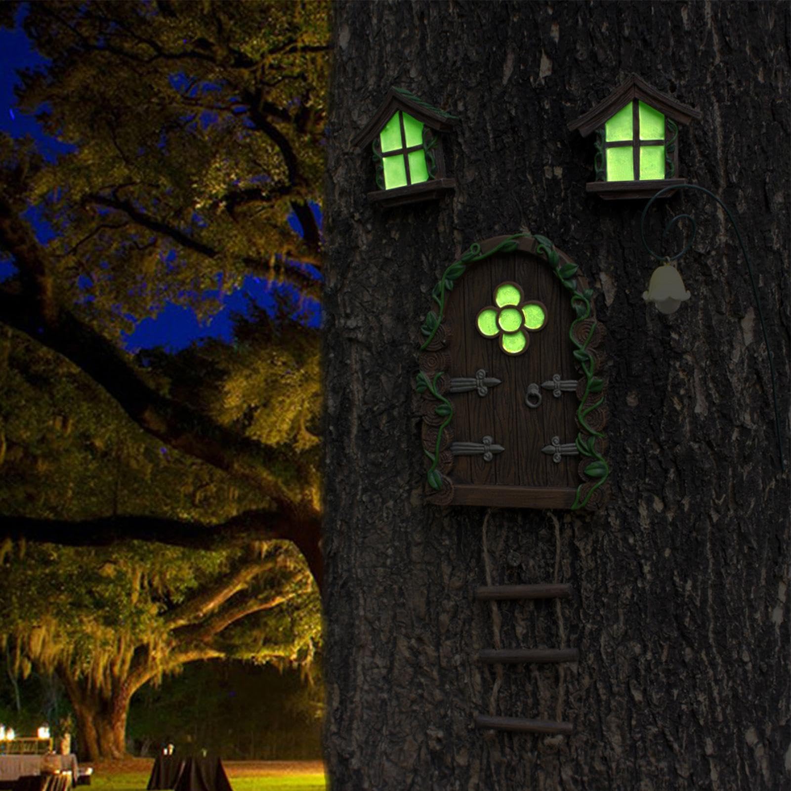 Casas de Hadas para niños, casa de Hadas de gnomo, Ventana y Puerta para árboles, Accesorios de jardín en Miniatura, diseño de jardín Encantado al Aire Libre, decoración de Adorno de césped