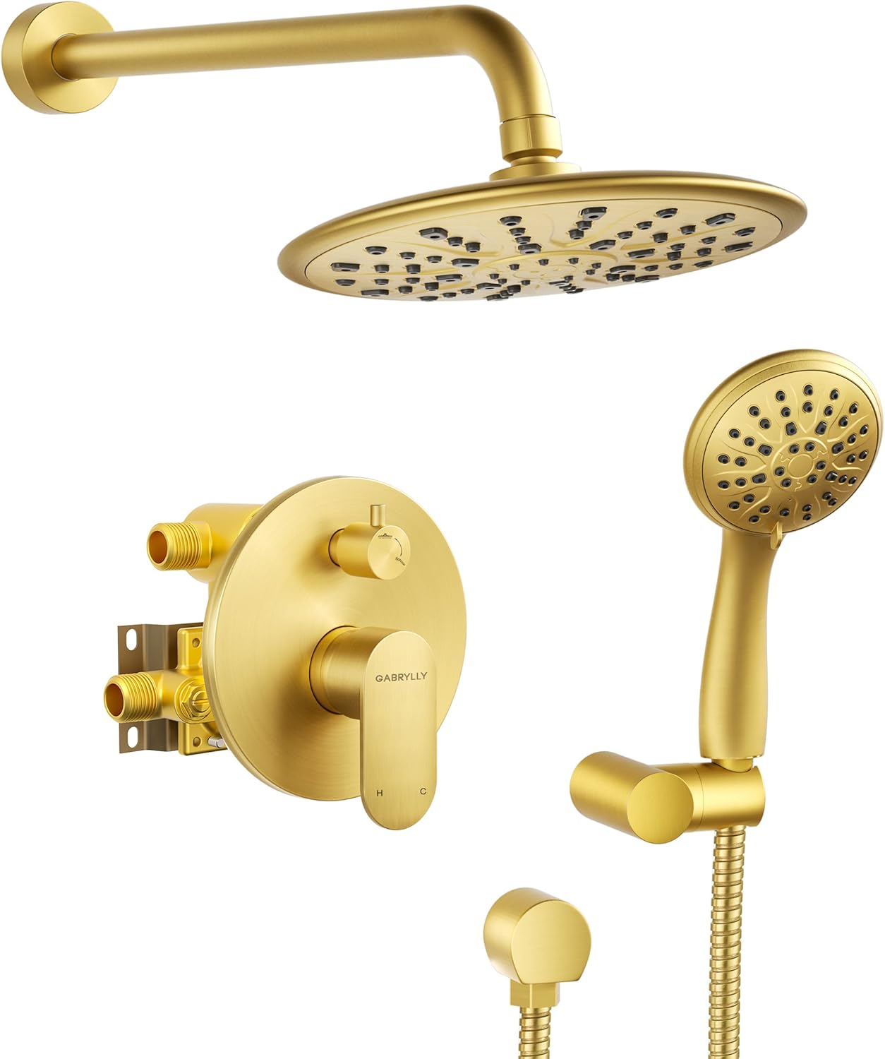 Gabrylly Shower System Brushed Gold, Rainfall Shower Faucets Set
