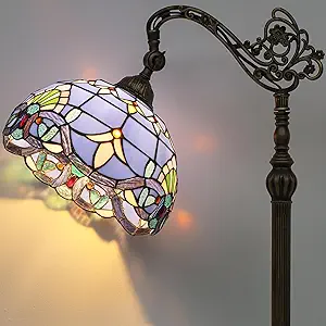 DWVO Tiffany Floor Lamp, Stained Glass Shade Gooseneck Reading Floor Lamp, Adjustable Corner Standing Light with Foot Switch for Bedroom Living Room Office (Bulb not Included)