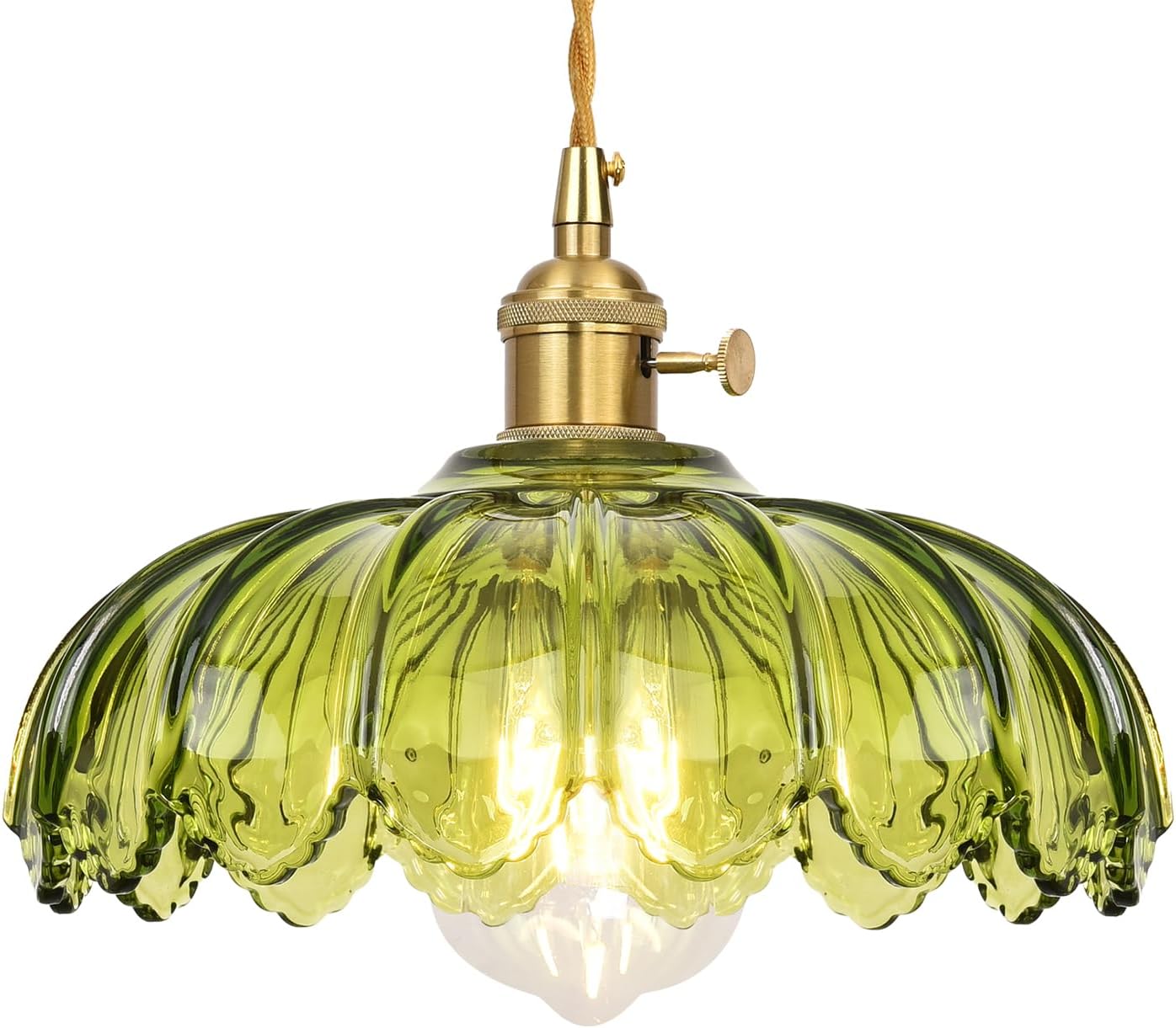 Green Glass Pendant Light Fixtures,Vintage Gold Ceiling Hanging Lights, Stained Glass Mini Chandelier, Adjustable Pendant Lighting for Kitchen Island, Bedroom, Dining Room