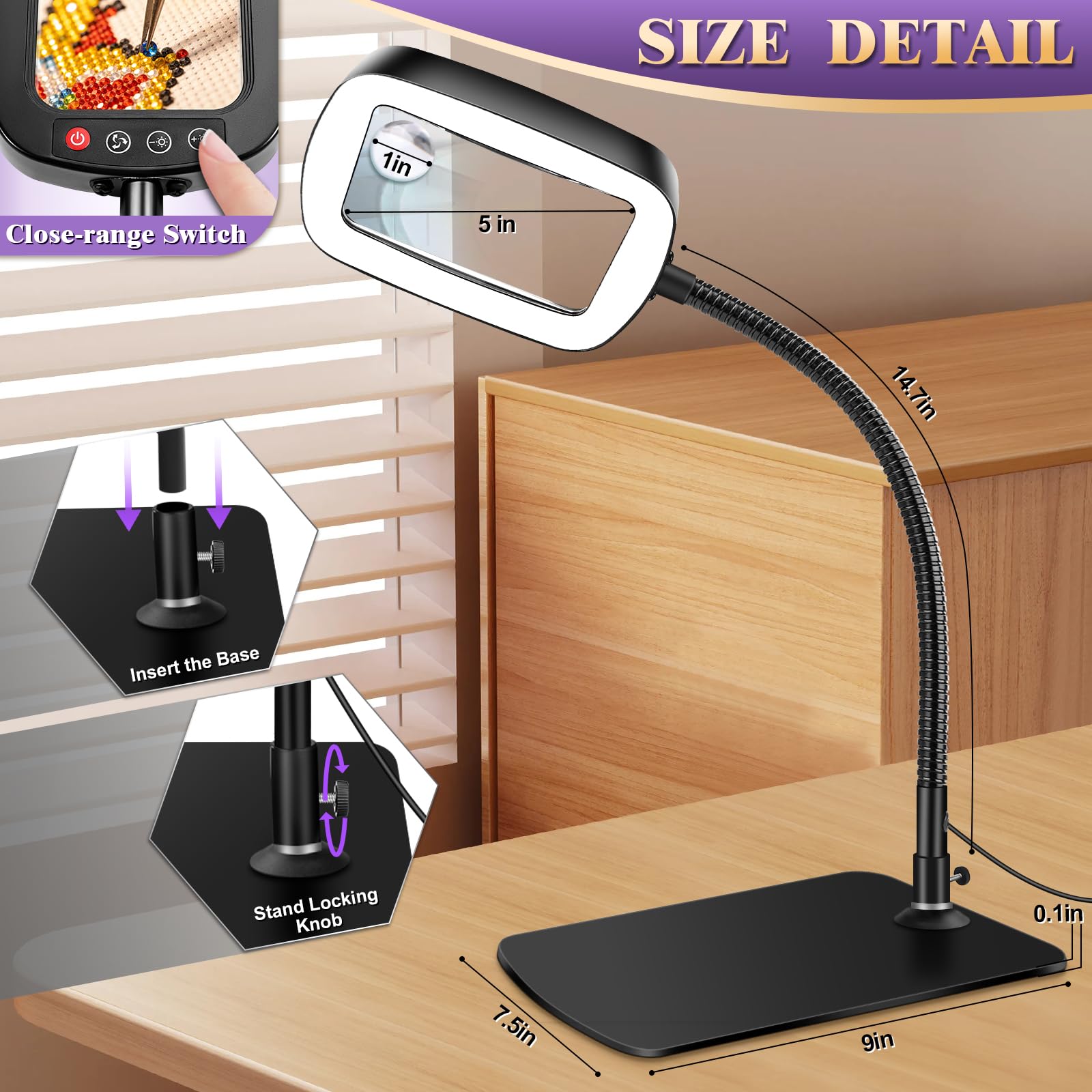 NZQXJXZ 10X 30X Lente d’Ingrandimento con Luce e Supporto, 3 Modalità Luce