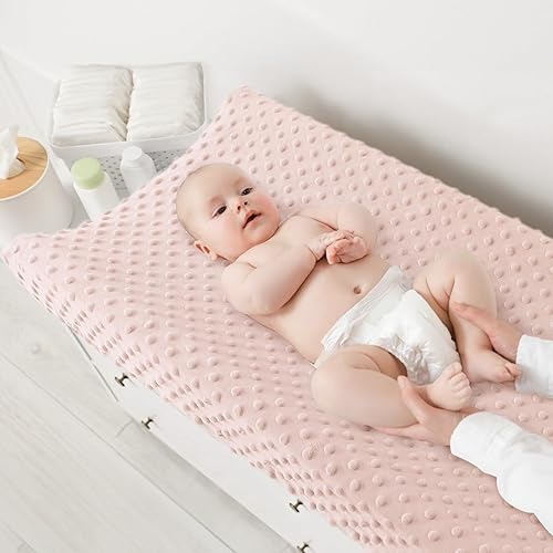 Miniatura 3 de Susurration Fundas para cambiador, paquete de 2 fundas de felpa Minky Dots para cambiar pañales, 33 x 17 x 7 pulgadas, ultra suaves, para bebés,