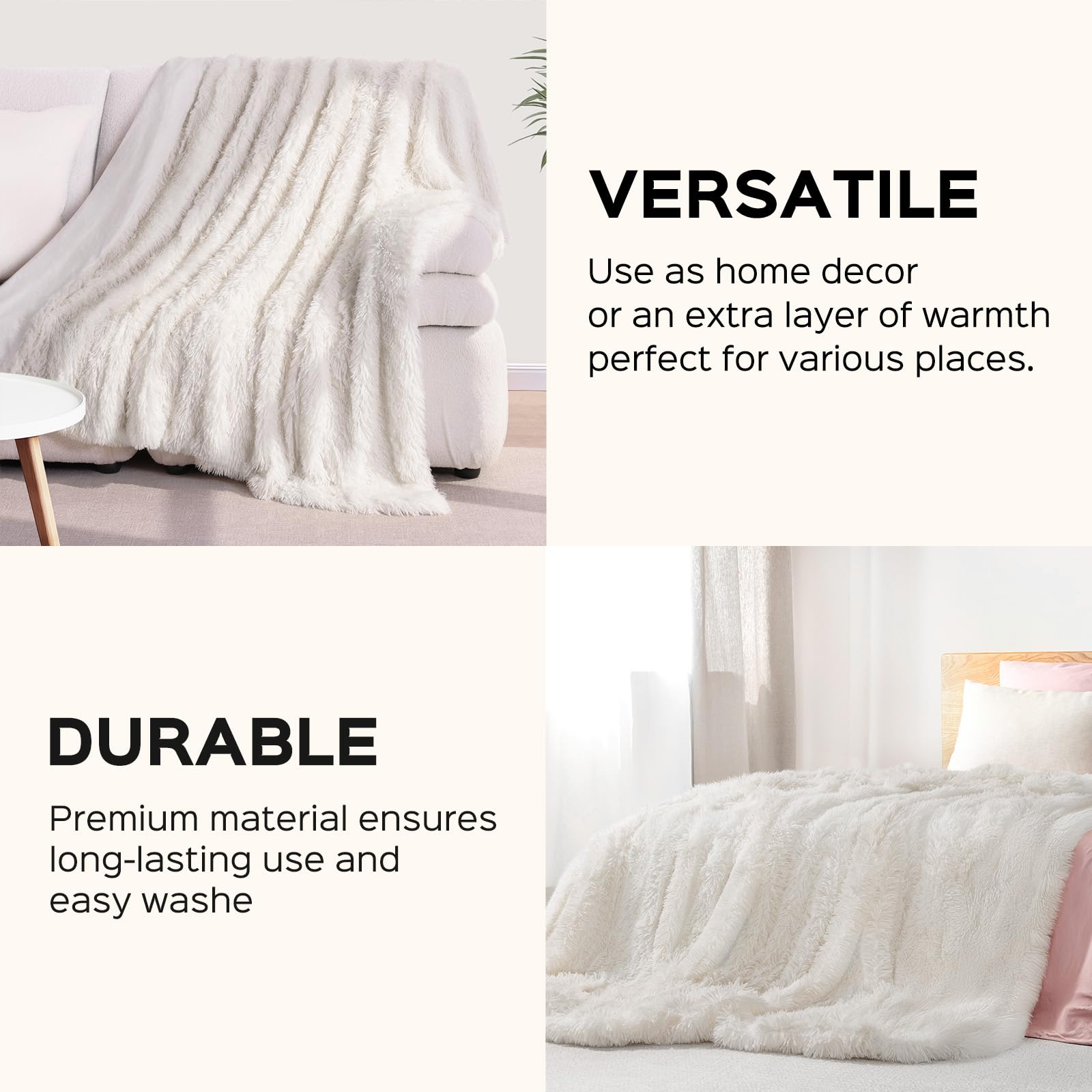 KANKAEU Coperta 130x160 cm, Coperta Pelliccia Morbida e Soffice, Plaid Decorative per Divano e Letti, Coperta Pile Calda e Accogliente, Plaid Matrimoniale, Copriletti,Vero Bianco