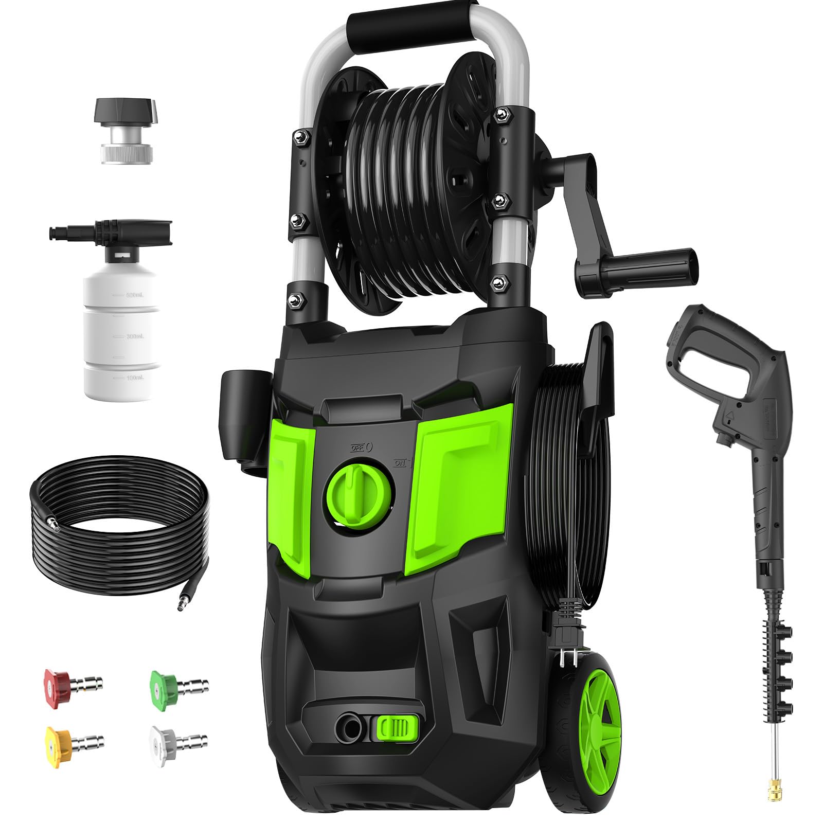 Electric Pressure Washer, 5000PSI Max 3.2 GPM Power Washer with 20FT Hose, 35FT Power Cord, 4 Nozzles, Foam Cannon & Spray Gun, High Pressure Washer for Car, Patio, Fence, Window (Green)