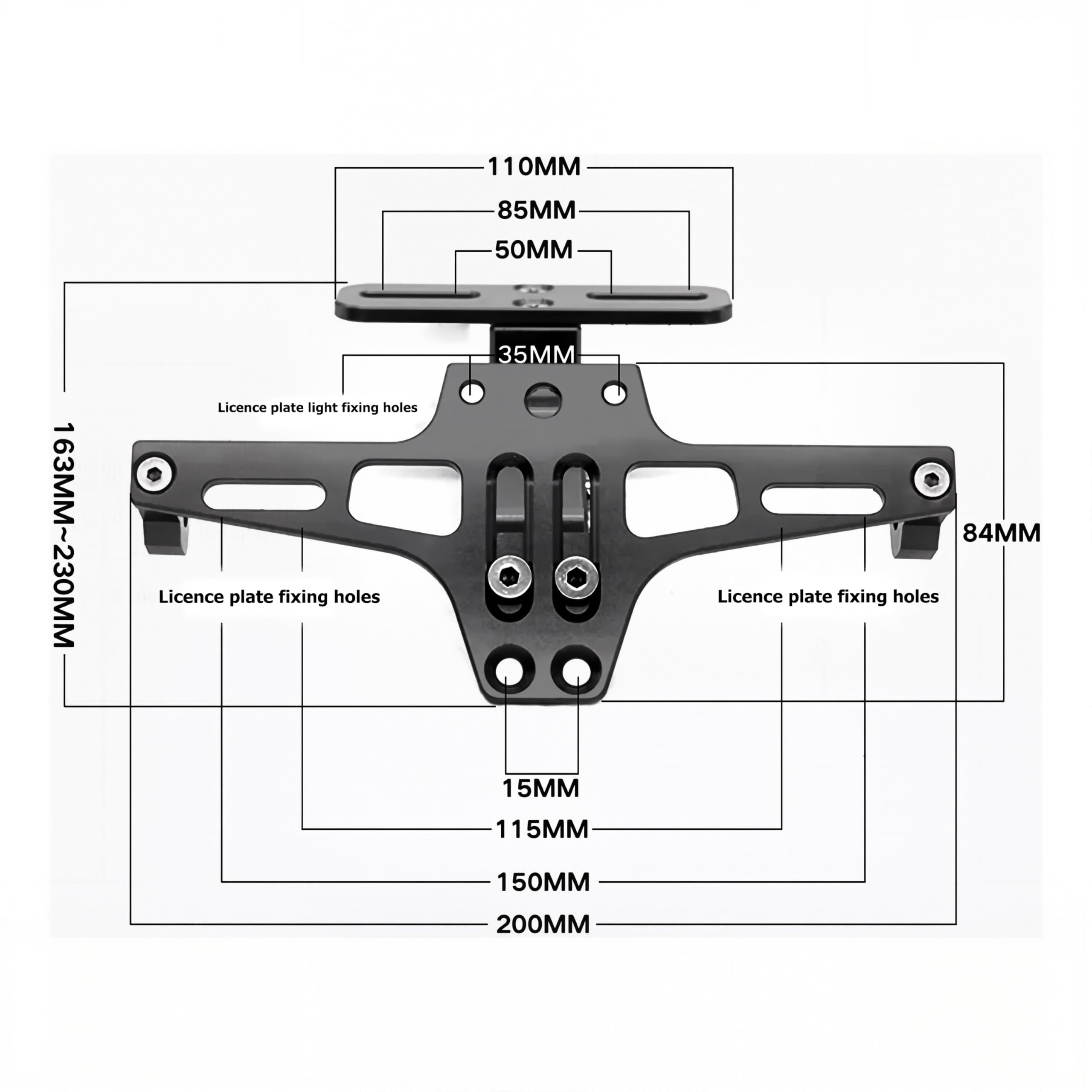 Support de Plaque d'immatriculation pour Motos avec éclairage LED Rotatif à Gauche et à Droite. Support de Plaque d'immatriculation réglable en Aluminium pour la Plupart des modèles de Moto (Noir)