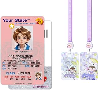 Personalized Kid Driver License Custom Child ID Card with Holder Printed Emergency Contact Information-Fake ID Card, NOT Official Use(Pink)