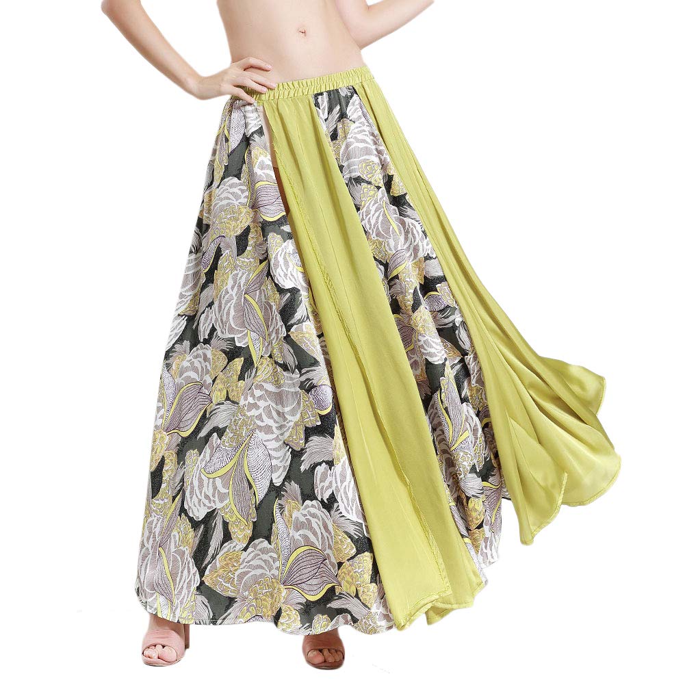 ROYAL SMEELA Belly Dancer Skirt 360 Degree Big Swing Skirt Belly Dance Skirt for Women 12 yards Vintage Floral Long Skirt Tribal Style Flamenco Skirt Sexy Belly Dancer Costume Slit Belly Dance Dress