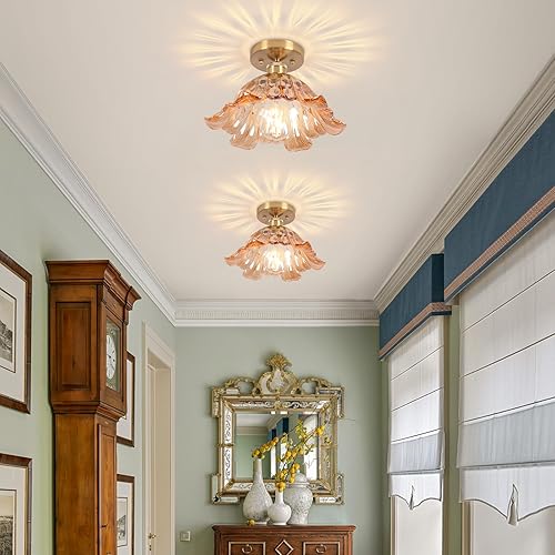 Miniatura 7 de Lámpara de techo semiempotrada, luces vintage E26, lámpara de techo verde de 11 pulgadas para armario, pasillo, cocina, comedor