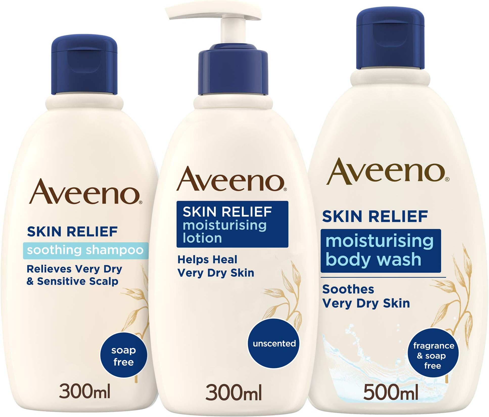 Skin Relief Regime Bundle Body Wash Body Lotion and Shampoo for Sensitive Very Dry Skin and Scalp, Blue, 3 count