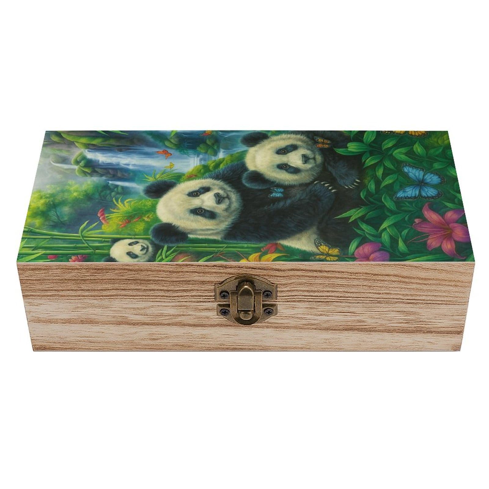 HLBSDM Panda Family And Bamboo Forest Wooden Storage Vintage Keepsake Decorative Boxs