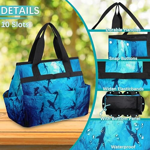 Miniatura 5 de Ocean Animal Sharks Garden Tool Tote Bag for Women Men Gardening Tool Storage Bags with 10 Pockets Standable Garden Home Tool Kits Organizer for
