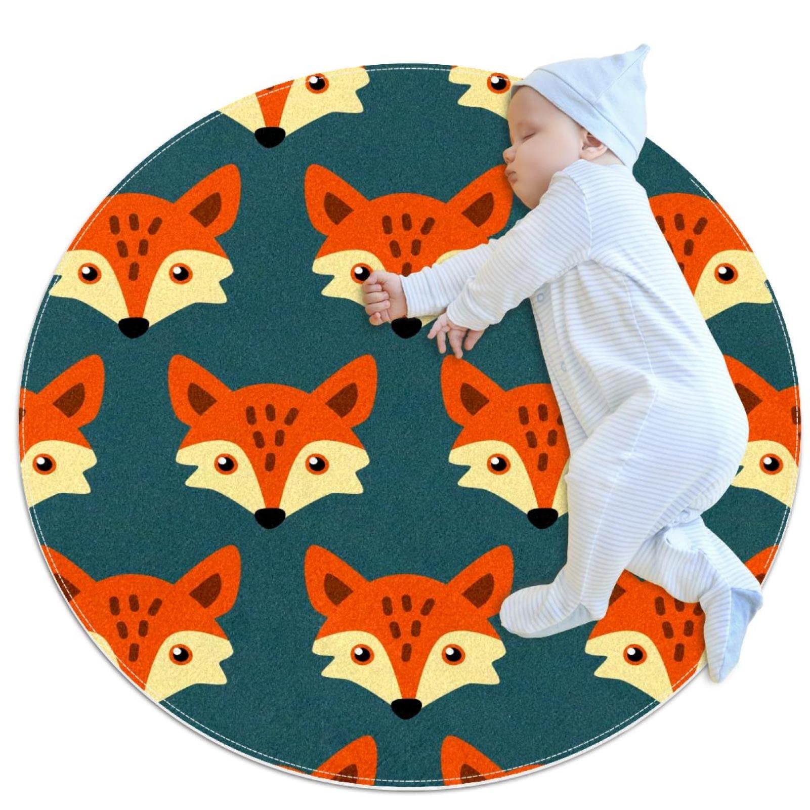 Tapis de jeu pour enfants rond JDEZ renards mignons déco chambre bébé fille garçon 80x80cm