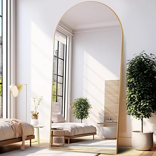 Miniatura 4 de ABSWHLM Espejo arqueado de longitud completa de 71 x 32 pulgadas con soporte, marco de aleación de aluminio, espejo grande para sala de estar,