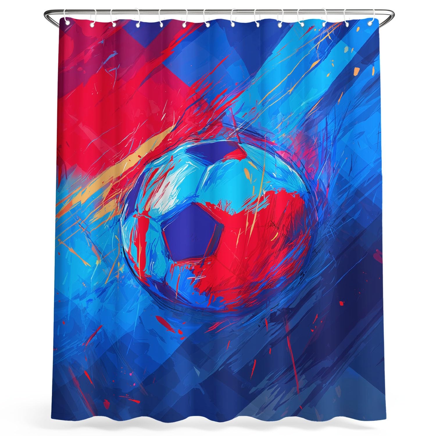 Generico Dynamiczna zasłona prysznicowa piłka nożna szkice atrament dla dzieci, niebieska kreskówka, 240 x 200 cm wodoodporna zasłona łazienkowa z mikrofibry, odporna na pleśń, zmywalna, z oczkami