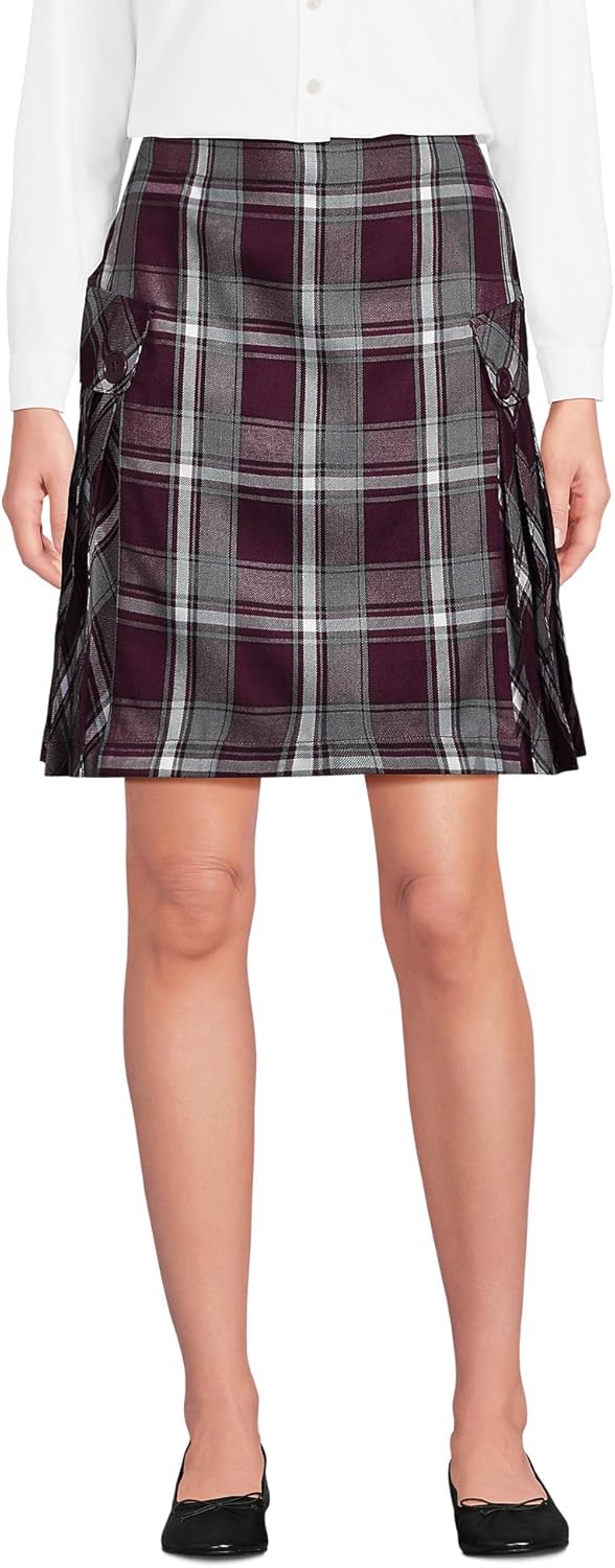 Lands' End School Uniform Young Women's Side Pleat Plaid Skort Above the Knee