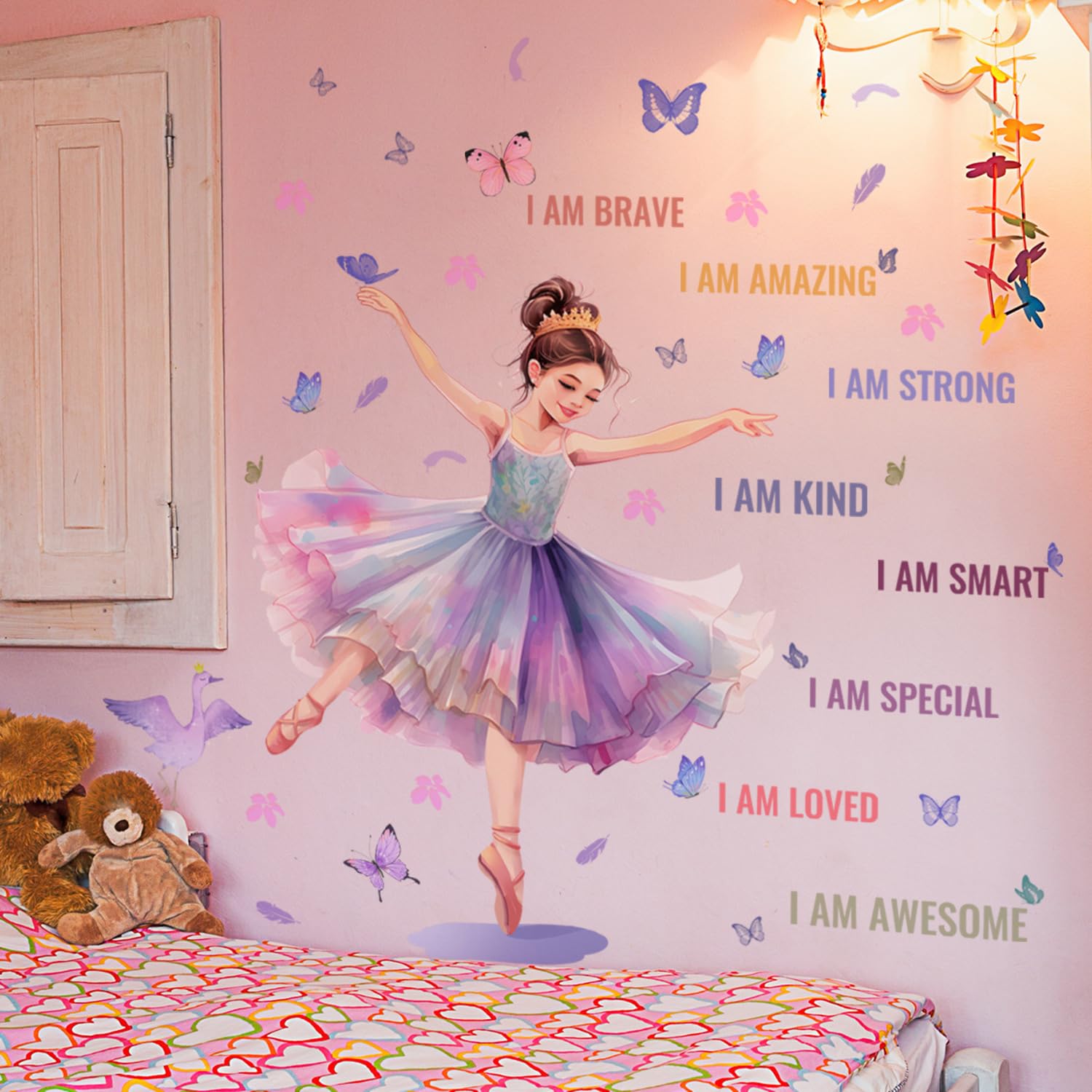 JAAMSO ROYALS Ballet Dancer Girl Wall Decal Colorful Butterfly Theme Stickers for Girls Room (30CM x 90CM)-image-11