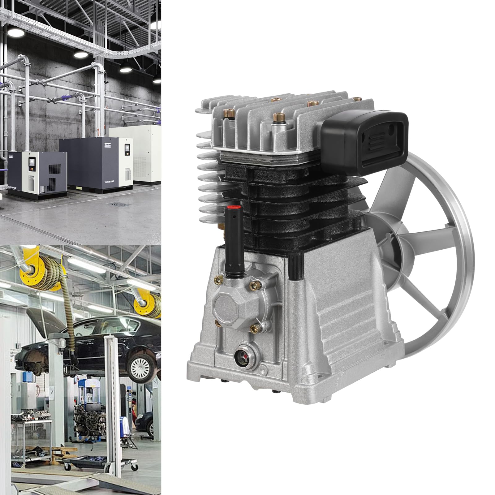 Luft-Kompressor-Pumpenkopf Einstufiger Zweizylinder-Luftkompressor-Pumpenkopf zweistufig Aluminium und Eisen 250L/min 3PS Lackierung Wartungstipps für 2,2KW Luftkompressor