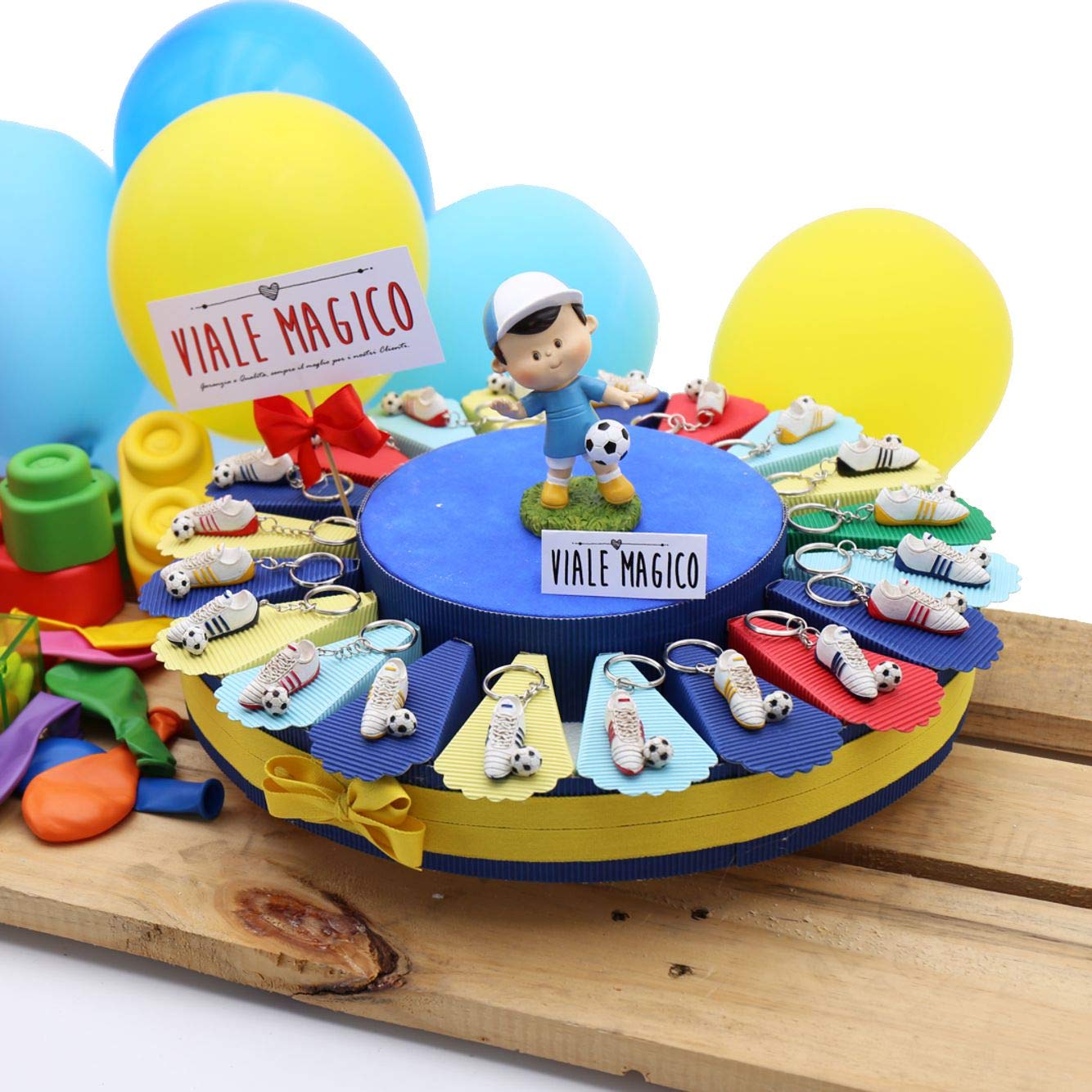 Viale Magico Torta Bomboniere Ragazzo Compleanno Portachiave Scarpetta Calcio Colorate 35 fettine