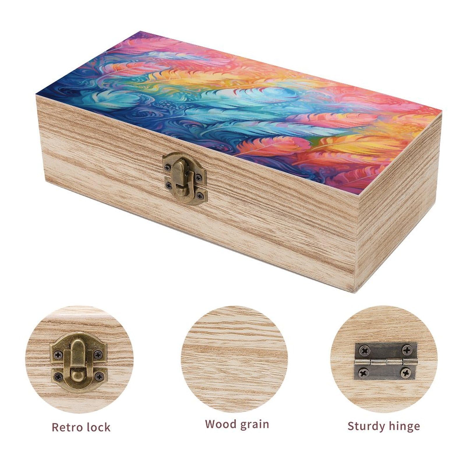 JTKBNVM Handgezeichnete Feder-Aufbewahrungsbox aus Holz mit Scharnierdeckel, Holz-Schmuckschatulle, Erinnerungsbox, Holzkisten zur Aufbewahrung, kleine Holzkiste, Holzkisten für Dekoration