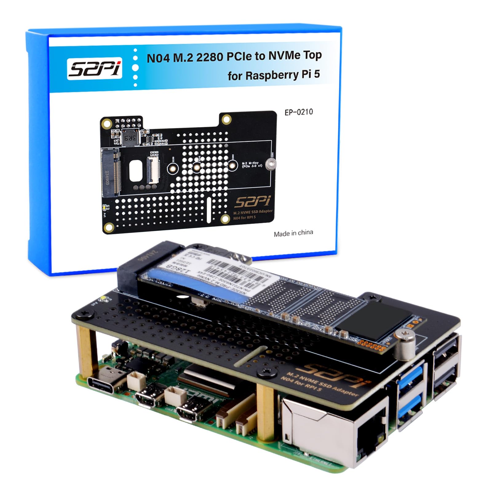 GeeekPi N04 M.2 M-Key NVMe SSD Shield for Raspberry Pi 5, M.2 2280 PCIe to NVMe SSD Shield Pip PCIe Peripheral Board Top for Raspberry Pi 5 4GB/8GB (SSD and Pi5 Board are not Included)
