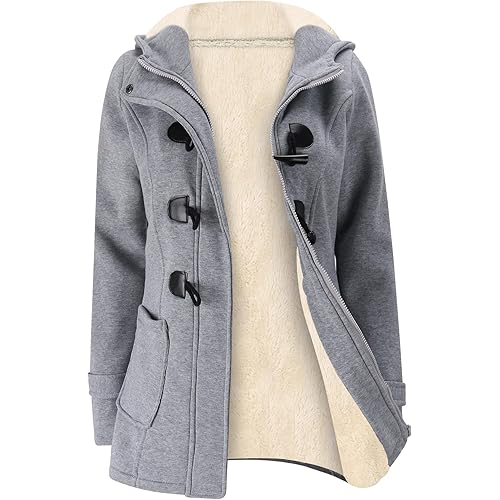 Gihuo Women's Sherpa Lined Jacket Duffle Toggle Coat Fleece Hooded Winter Warm Jacket Sweatshirt