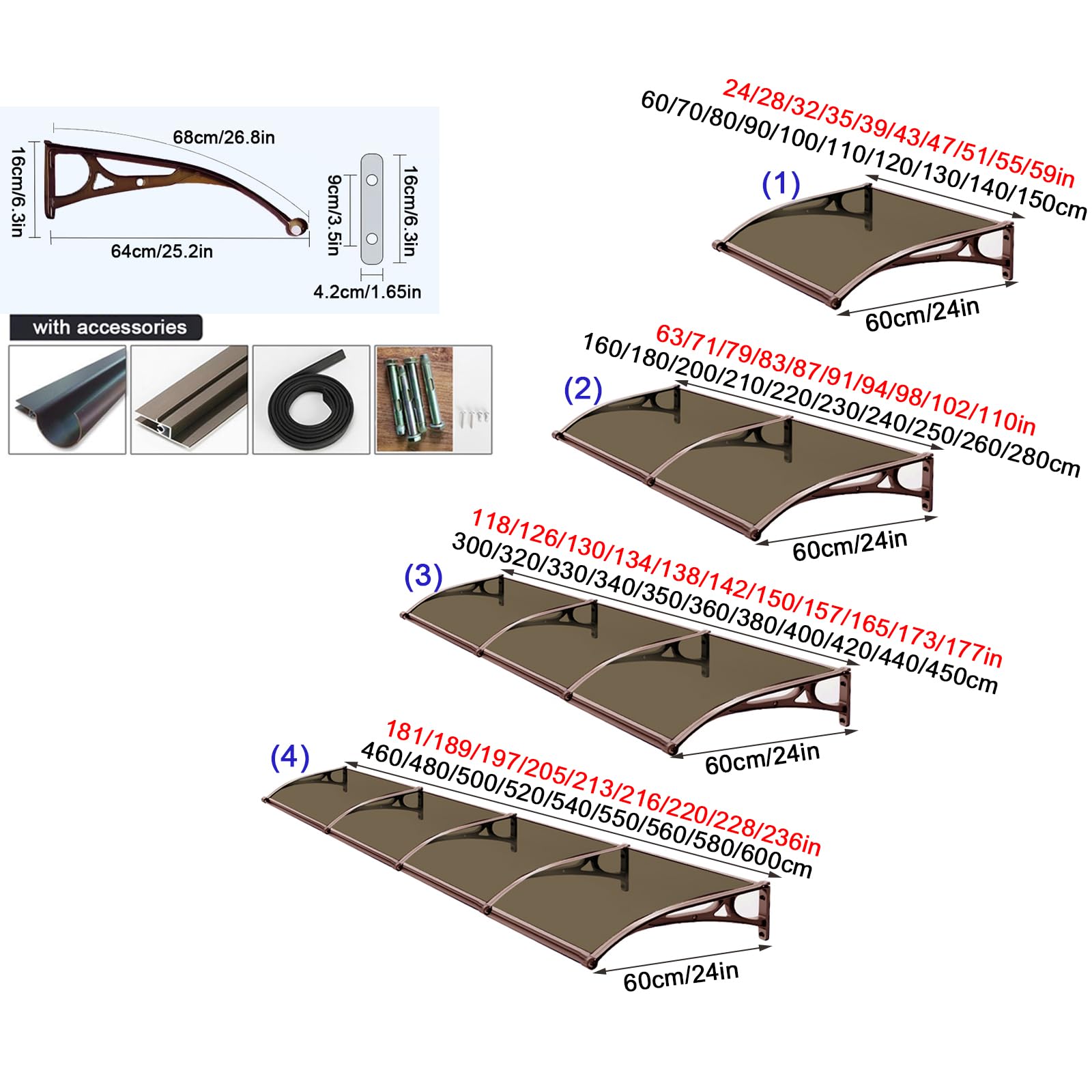 Door Canopy Outdoor Waterproof, Invisible Window Rain Shelter Cover In