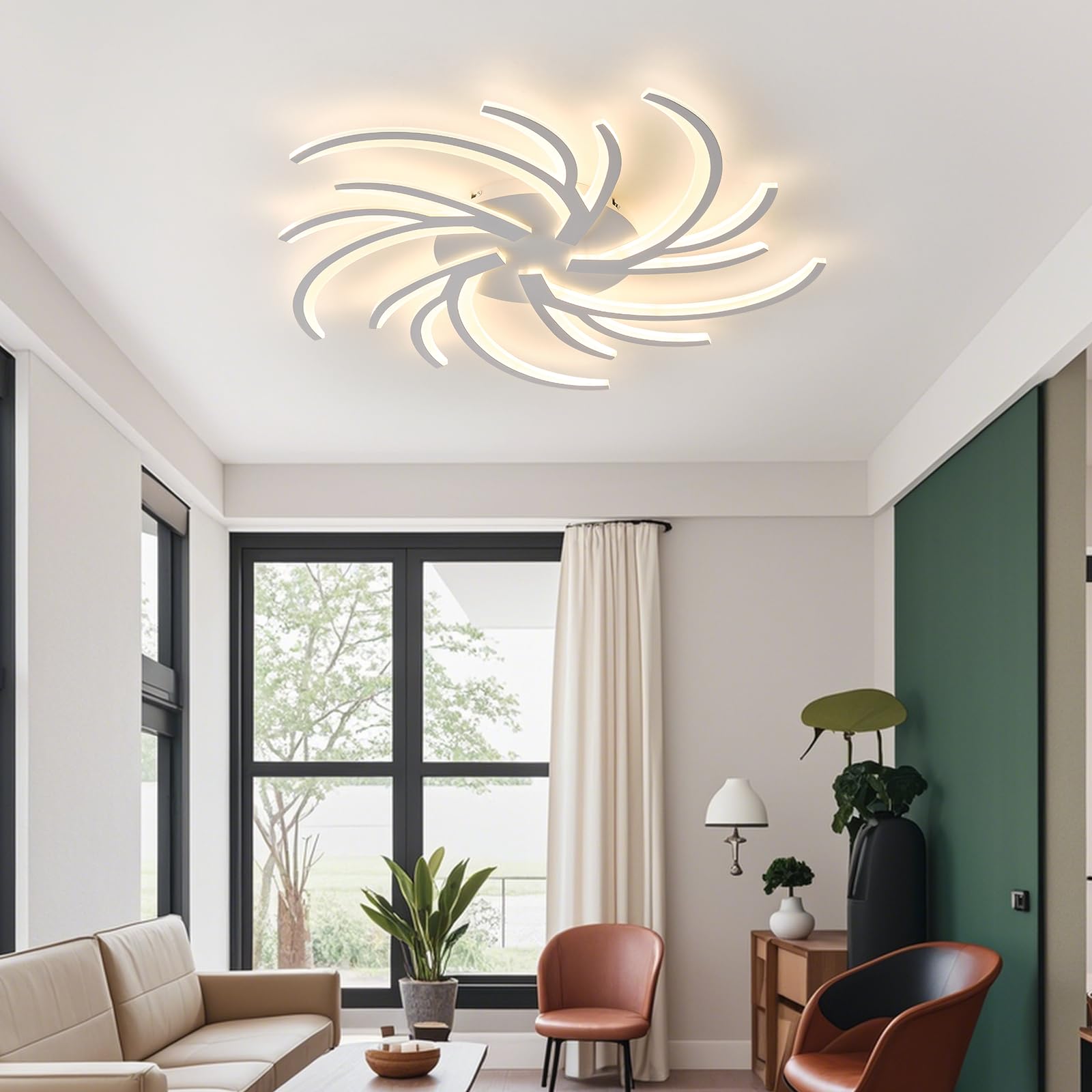 LED Deckenleuchte 100W, Deckenlampe Dimmbar Mit Fernbedienung APP, 100cm Wohnzimmerlampe 3 Flammig Kronleuchter Lampe, 3000-6500K deckenbeleuchtung für Schlafzimmer Wohnzimmer